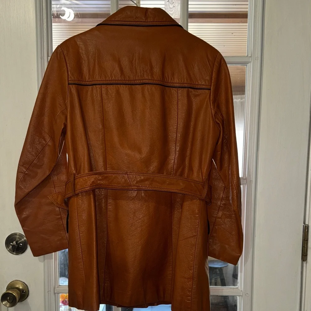 Vintage Brown Womens Leather Jacket with Belt & Removable Faux Fur Vest Small - Picture 4 of 16